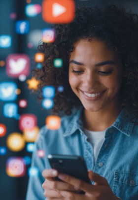 Cliente da ONE acompanhando as redes sociais no celular